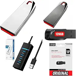 PENDRIVE METALIZADO DE 1TB, NAS CORES PRATA E GRAFITE, MAIS 1 PENDRIVE DE 128GB, ULTRA SHIFT USB 3.2 GEN 1,ORIGINAL, + 1 HUB USB 3.0 DE 4 PORTAS. (CATÁLOGO 86). (PRATA)