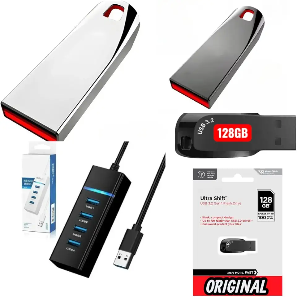 PENDRIVE METALIZADO DE 1TB, NAS CORES PRATA E GRAFITE, MAIS 1 PENDRIVE DE 128GB, ULTRA SHIFT USB 3.2 GEN 1,ORIGINAL, + 1 HUB USB 3.0 DE 4 PORTAS. (CATÁLOGO 86). (PRATA)