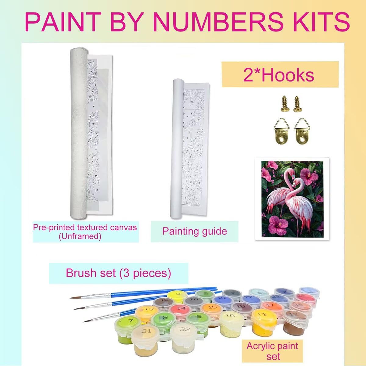 Dipingere con i Numeri Flamingo, Paint by Numbers Adulti Fiore, Fai da te Creativi Adulti Quadri da Dipingere Numerati Kit per Decorazione Della Parete di Casa, Regalo 100x135 cm Senza Cornice 94-N