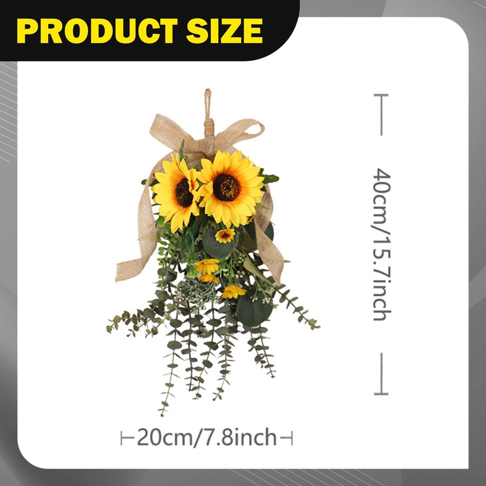 predolo Ghirlanda di Girasoli Artificiali per Porta d'Ingresso, Ghirlanda di Fiori Realistica Primaverile e Estiva per Porta Ingresso, Decorazioni Pasquali da Appendere, per Finestra di Casa,Davanzali