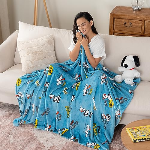 Image of Berkshire Blanket Peanuts VelvetLoft Cute Character Snoopy Plush Throw Blanket,Peanuts Large Masked Marvel Toss Happy Blue,Throw 55 in x 70 in (Official Peanuts Product)