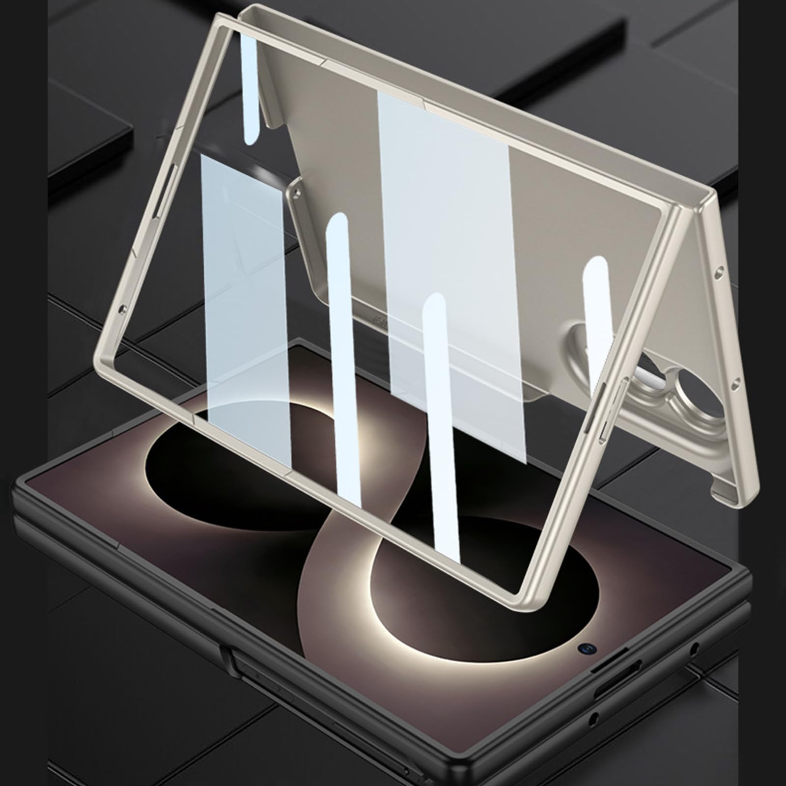 Funda Delgada For Samsung Galaxy Z Fold 8, con Soporte For Bolígrafo, Funda Esmerilada De PC Dura, Funda Protectora De Lente De Pantalla De Vidrio Templado De Envoltura Completa(Silver)