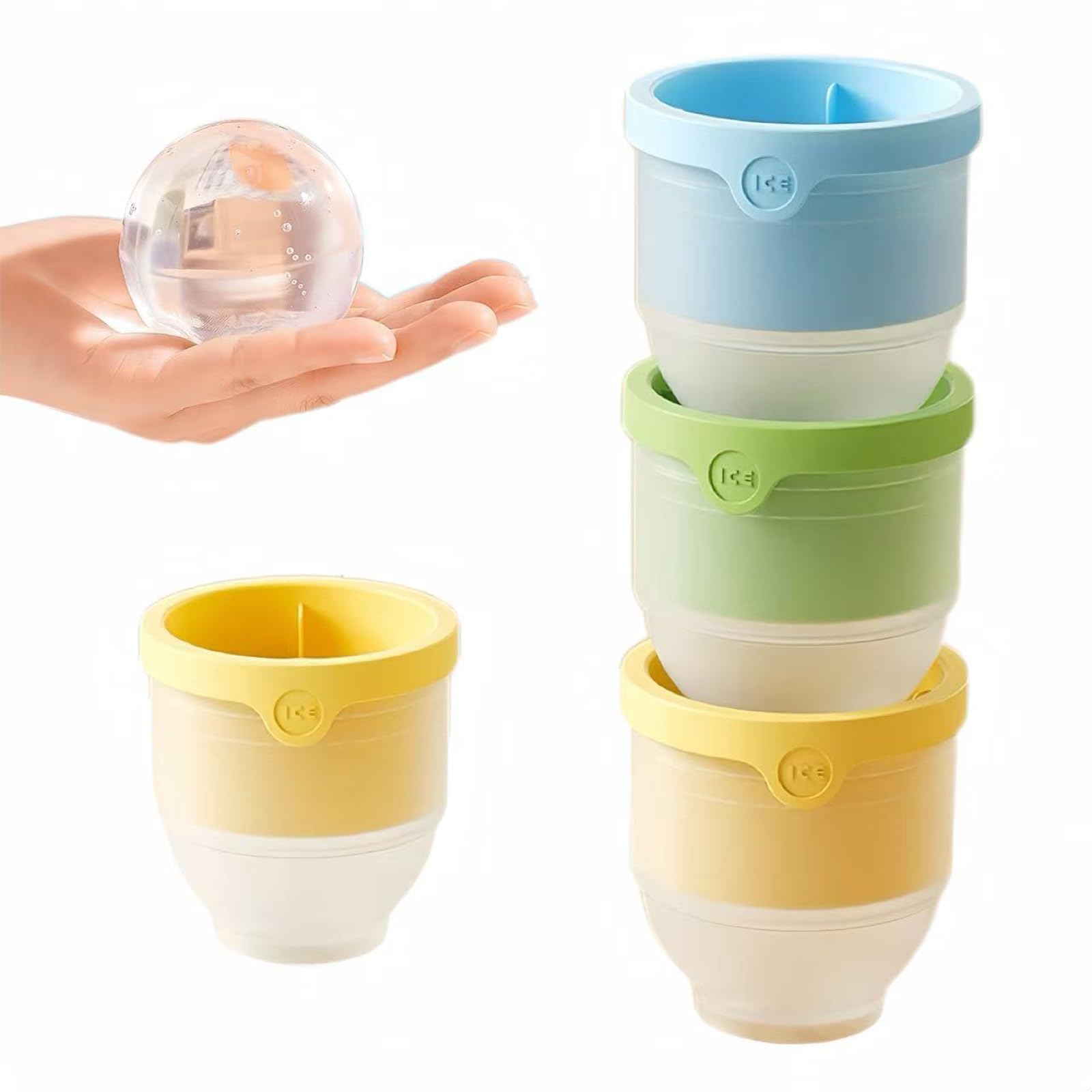Moldes redondos para cubitos de hielo de whisky, paquete de 4 moldes de silicona para cócteles, bandeja circular grande de 6 cm, bandeja de cubitos de hielo apilable de esfera reutilizable