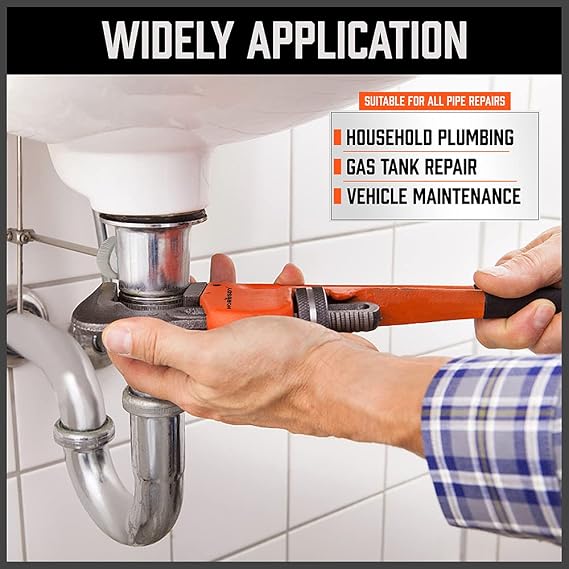 HORUSDY 4 Pack Heavy Duty Pipe Wrench Set, Adjustable 8 10 12 14 Soft Grip Plumbing Wrench Set with Storage Bag