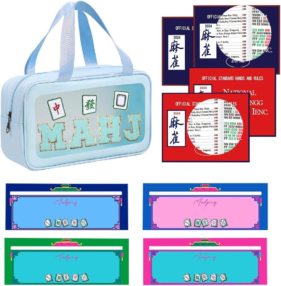 4Pcs Mah Jong Card Official Revision - Large Size, Empty Mahjong Tile Bag*1,Mahjong Line Finder*4(No mahjong tiles)