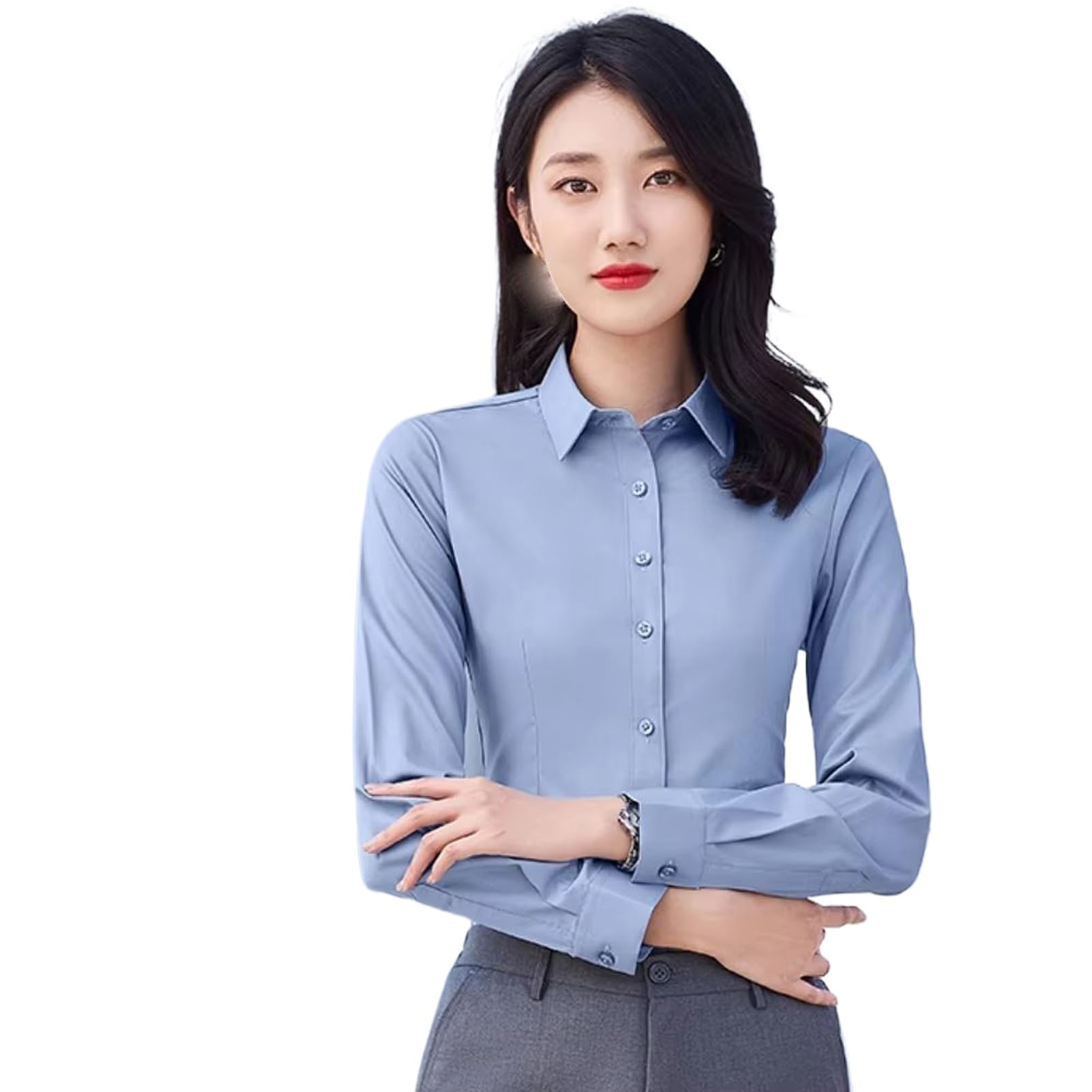 JYHBHMZG Mujer Oficina Traje Formal Camisa Manga Larga Blusa Color Sólido Elegante Simple Top