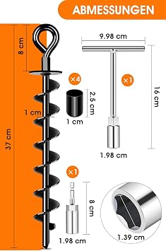 Ground Anchor Set - Full Screw and Large Trampoline Trampoline Ground Anchor Set for Secure Fixing in the Ground for Securing Trampoline, Canopy, Swing etc