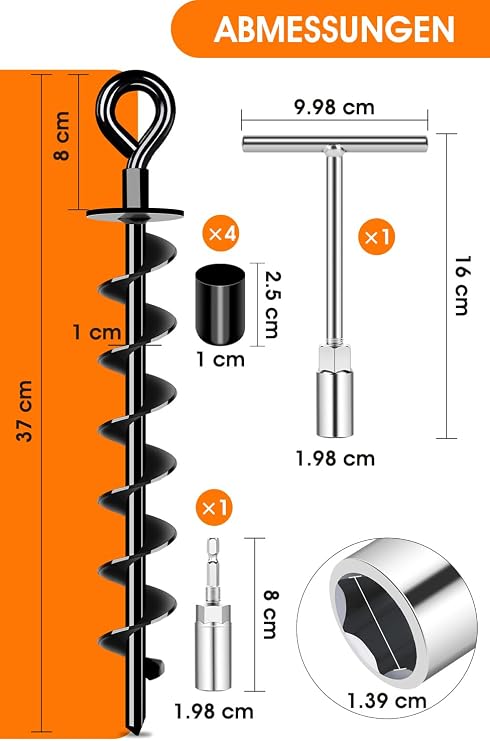 Ground Anchor Set - Full Screw and Large Trampoline Trampoline Ground Anchor Set for Secure Fixing in the Ground for Securing Trampoline, Canopy, Swing etc