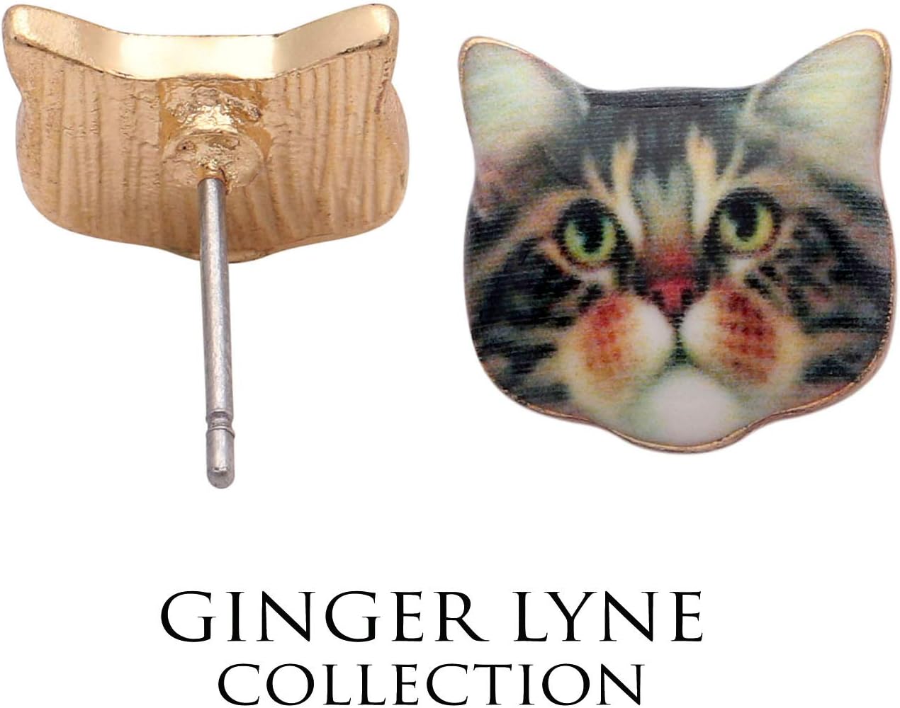 Tabby Cat Earrings for Women by Ginger Lyne |Kitty Stud Ear Rings for Her | Animal Jewelry for Kitten Moms