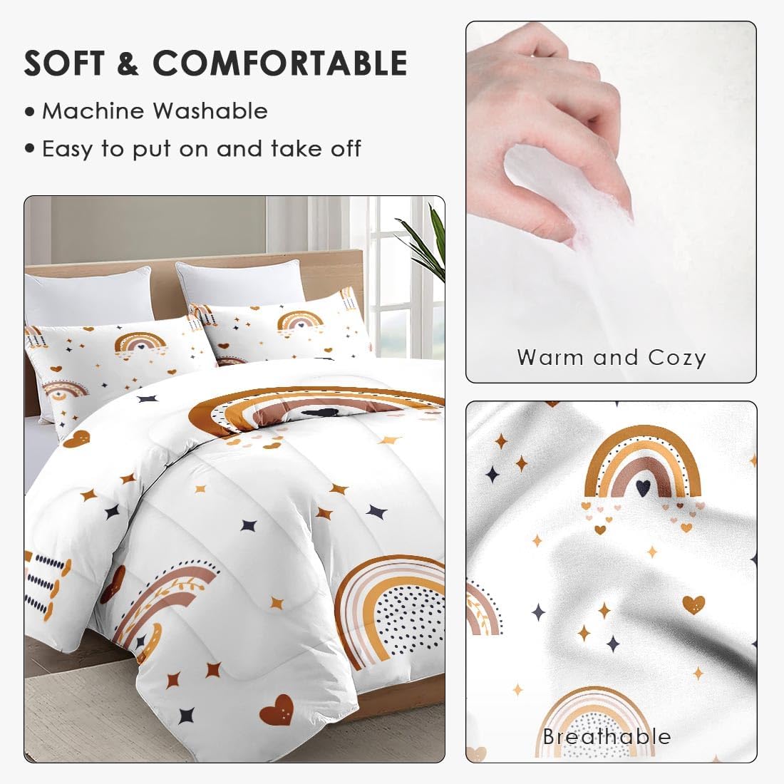 WeCozy Queen Comforter Set, 3 Pieces Boho Rainbow Bedding, All Season image 5