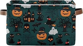 senya Large Foldable Storage Basket with Handles, Halloween Pumpkin Ghost Fabric Collapsible Storage Bins Organizer Bag for Baby Storage Toy Storage 15 x 11 x 9.5 inch