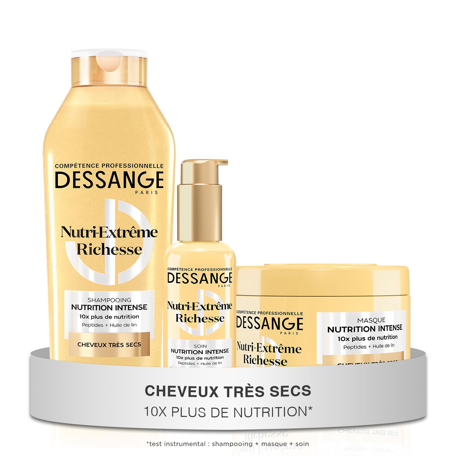 DESSANGE - Routine Cheveux Nutrition Intense Nutri-Extrême Richesse - Shampoing 280ml + Masque 280ml + Soin Sans Rinçage 110ml - Nourrit La Fibre, Les Longueurs & Pointes - Cheveux Très Secs