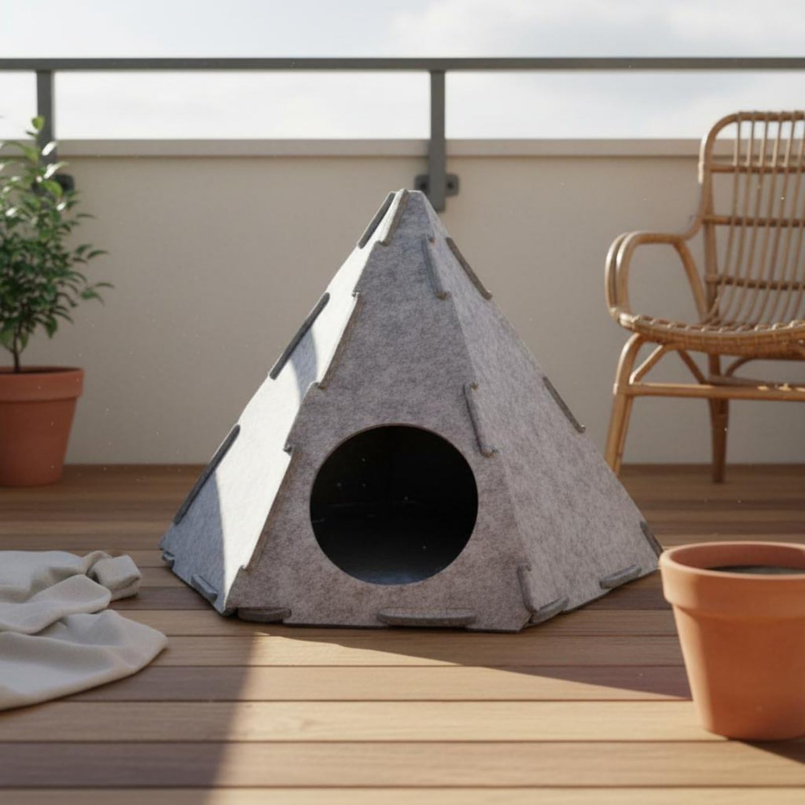 Filz Katzenhöhle Katzenbett Katzenhaus Katzenversteck Im Stilvollen Kegel mit Hexagon Kuschelige Umgebung Temperaturausgleichend Und Luftig Zerlegbar