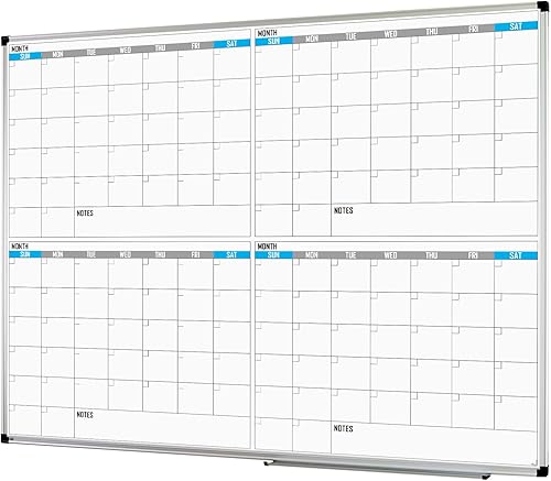 Miniatura 9 de XBoard Calendario magnético pizarra blanca de 48 x 36 pulgadas, calendario colorido de 4 meses, pizarra de borrado en seco para planificación