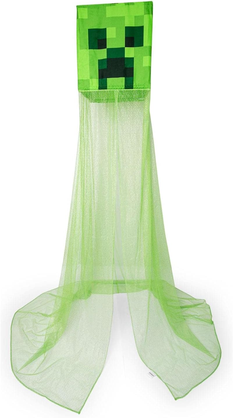 Minecraft Green Creeper Kids Bed Canopy, Hanging Curtain Netting