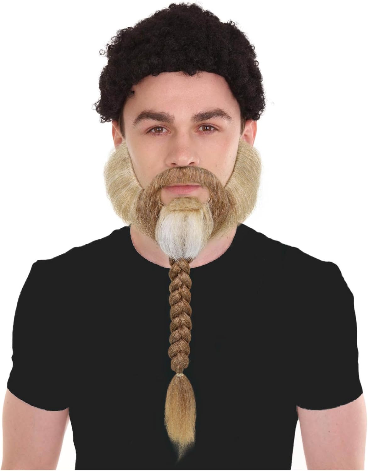 Adult Men’s Multicolor Long Beard & Mustache Set | Style for Round Face | Realistic Costume Facial Hair Accessory