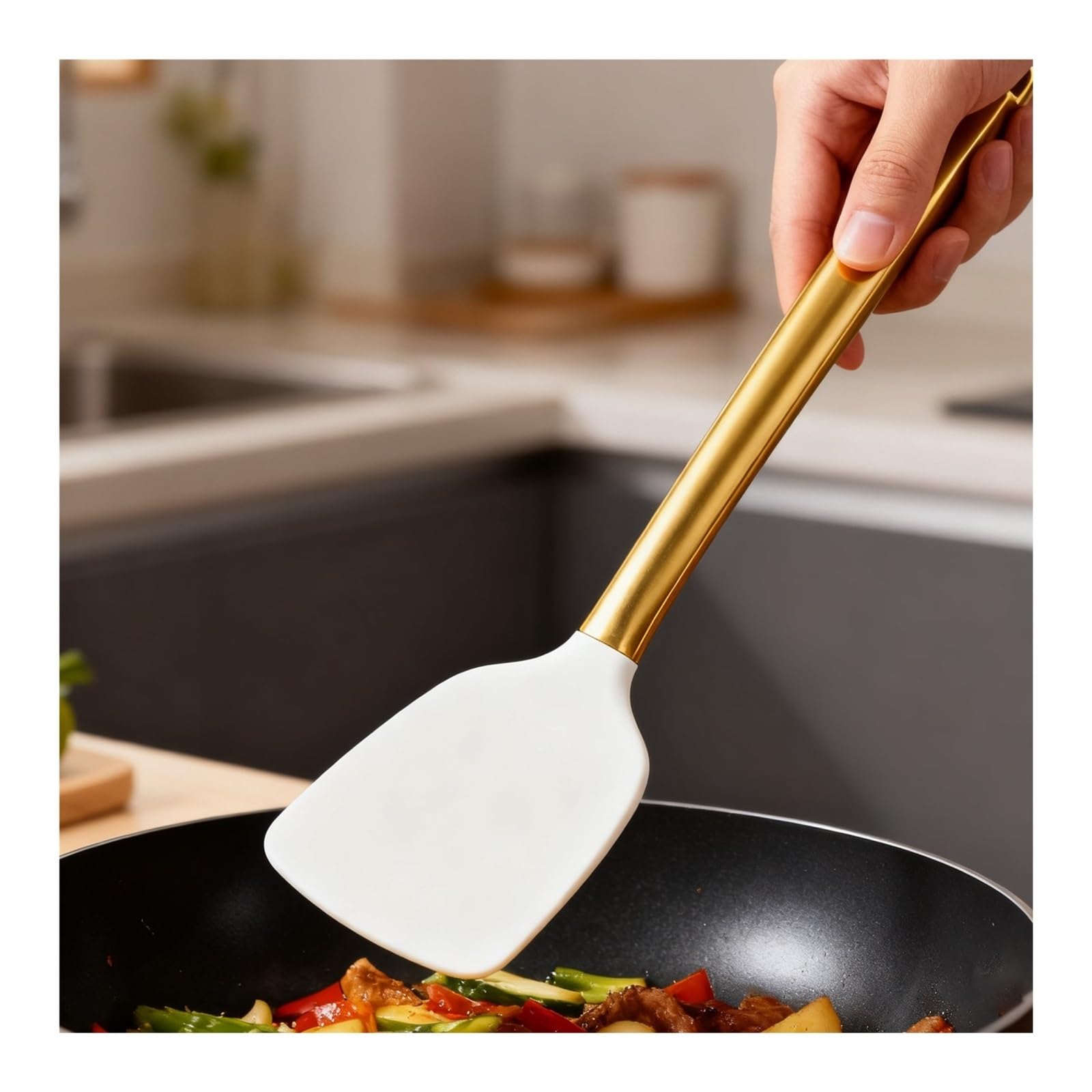 Genérico Sistema de Cocina de la Herramienta, Utensilios de Cocina de la Cocina del silicón de 15 Piezas con la espátula y Las cucharas(Gold - Grey) | Dorado-gris