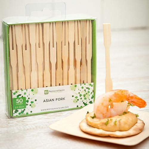 Miniatura 3 de Restaurantware Púas de madera de 3.5 pulgadas, 500 mini tenedores de cóctel de madera, dos púas de bambú resistentes para fiestas o catering