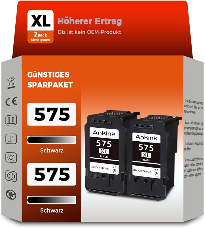 ANKINK Kompatibel Tintenpatrone Druckerpatronen als Ersatz für Canon PG 575XL PG575 Patrone 575 XL für TS3550i TS3551i TS3750i TS3751i TS3752i TR4750i TR4751i TR4755i TR4756i Drucker Schwarz 2 Pack
