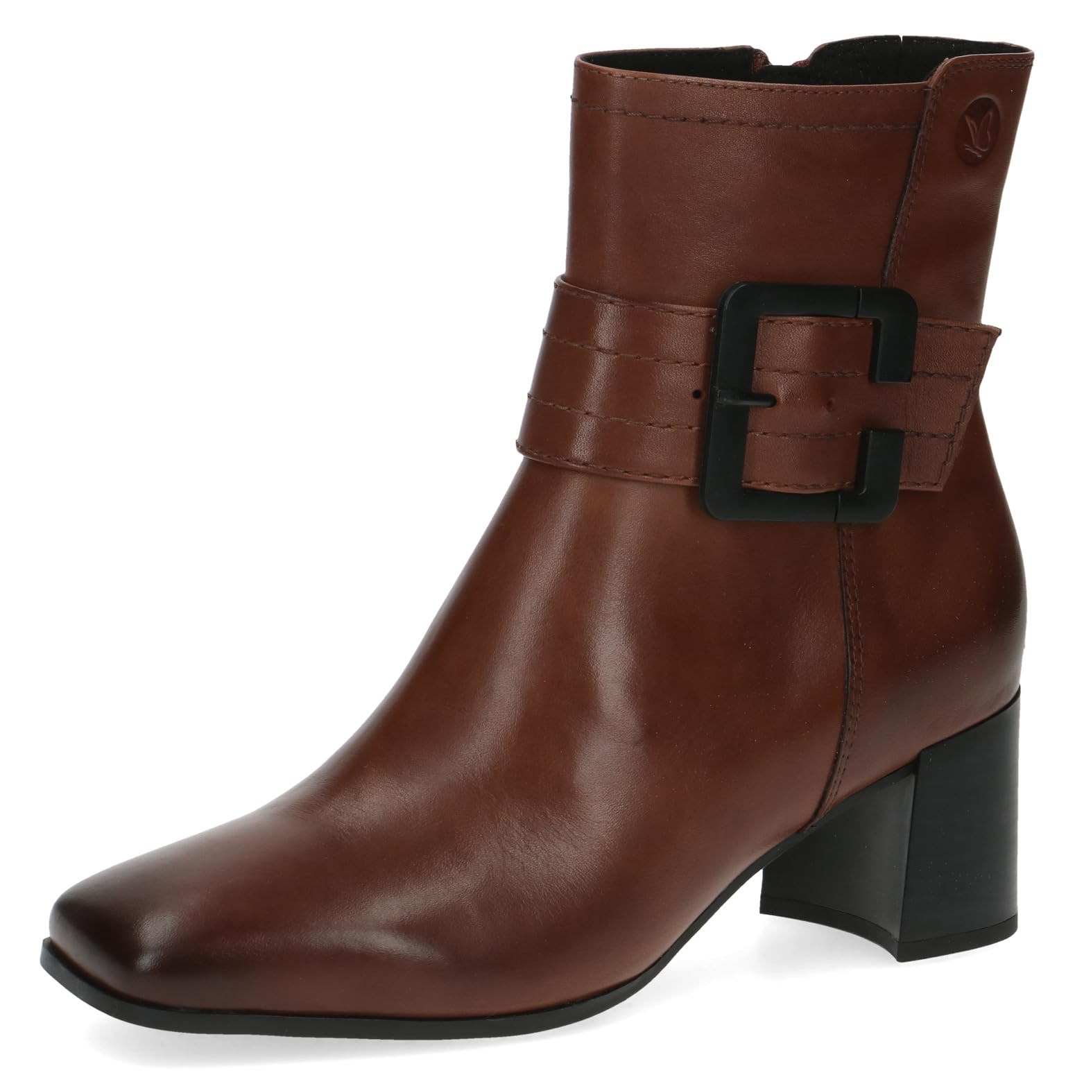 Caprice Women's ankle boots with heel in leather block heel, Brown (Cognac Nappa), 4 UK