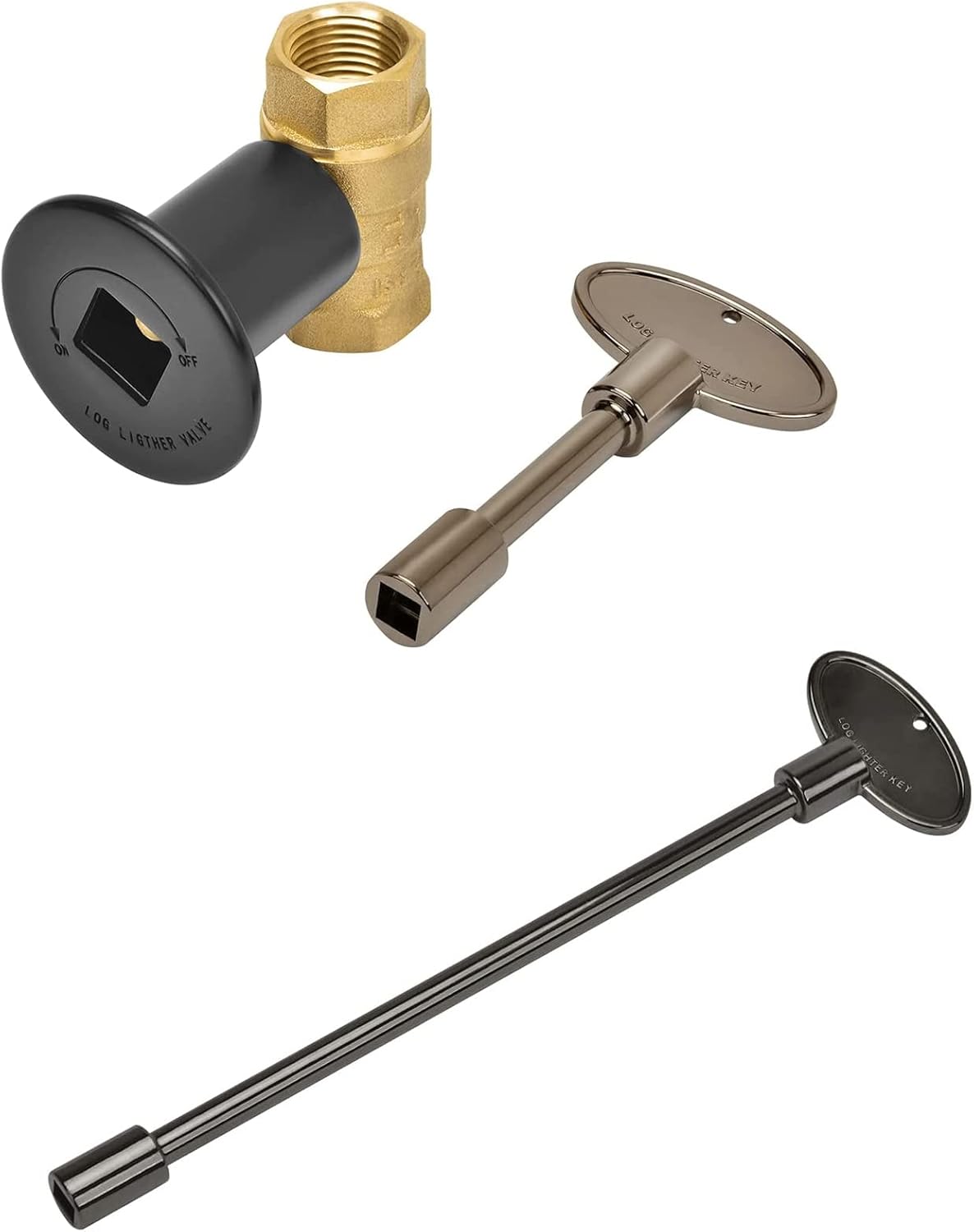 Skyflame 1/2 Inch Straight Gas Key Valve Kit for Fire Pit Fireplace with Flange with 3 Inch Key and 8 Inch Key
