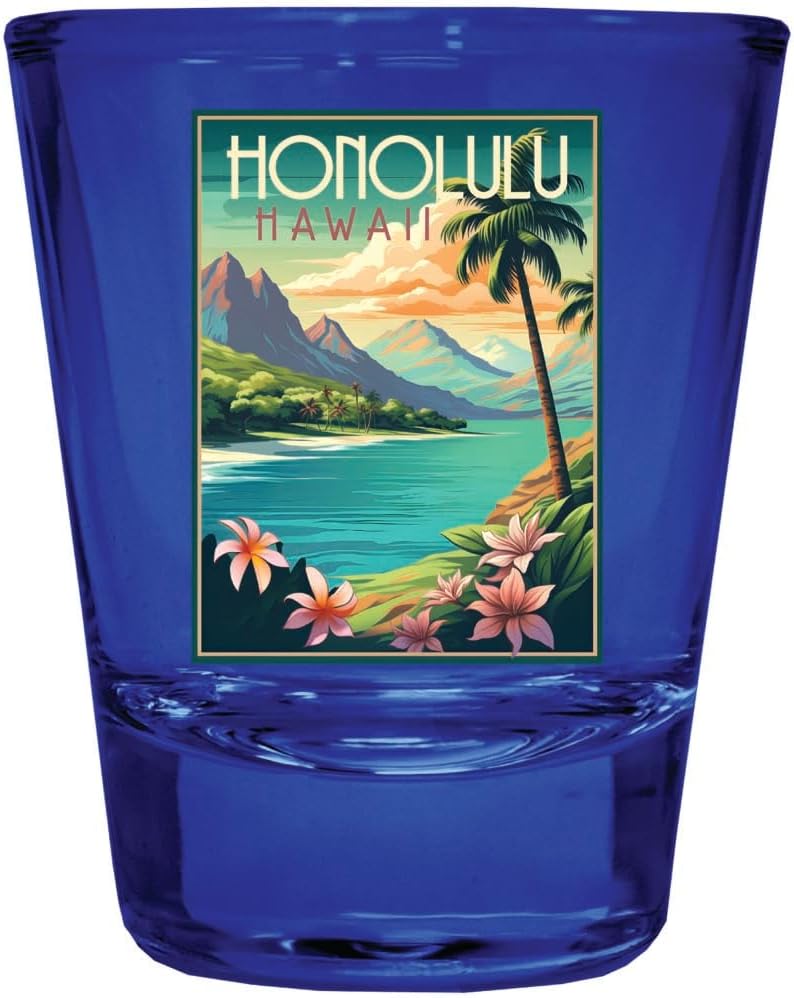 Vaso Tequilero Souvenir Honolulu Hawaii 2 oz Azul - Pack de 2