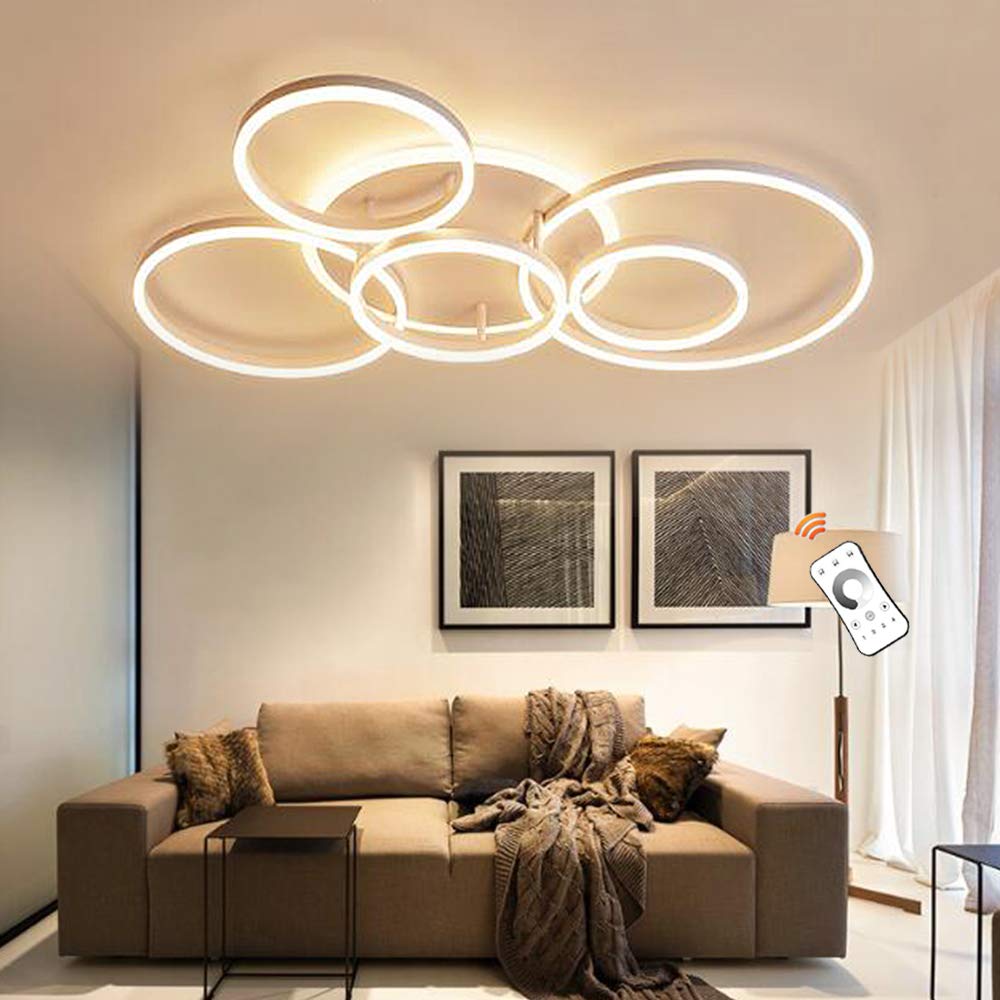 Moderne woonkamer LED plafondlamp met afstandsbediening acryl ring Hanglamp metalen dimbare decoratieve licht voor slaapkamer eetkamer kroonluchter verlichting,8 rings/105CM