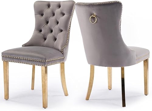 Miniatura 120 de Juego de 6 Sillas de Comedor Tapizadas en Terciopelo, Sillas Laterales de Cocina de Estilo Moderno con Ribete de Tachuelas y Patas de Madera, Anillo