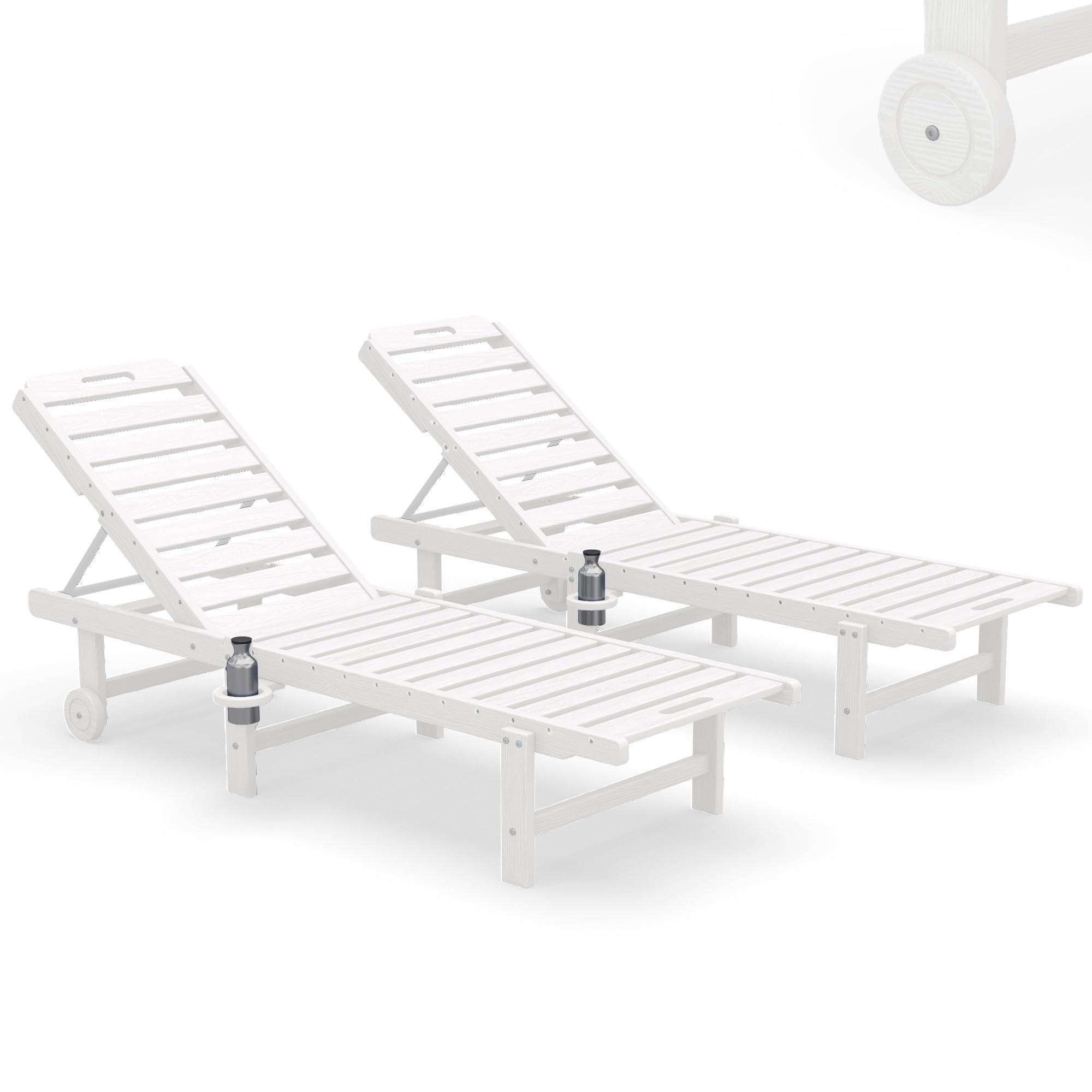 SERWALL Outdoor Chaise Lounge Set of 2 All-Weather HDPE Pool Lounge Chairs with 5-Position Adjustable Backrest Rolling Wheels