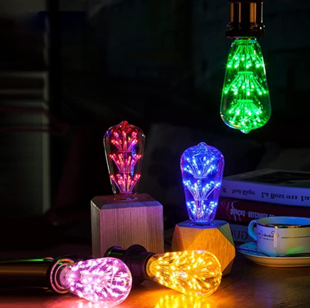 Juego de 2 bombillas LED edison, bombillas retro fuegos artificiales e27 220V 3W bombillas decorativas para fiestas en Navidad en casa (C multicolor)