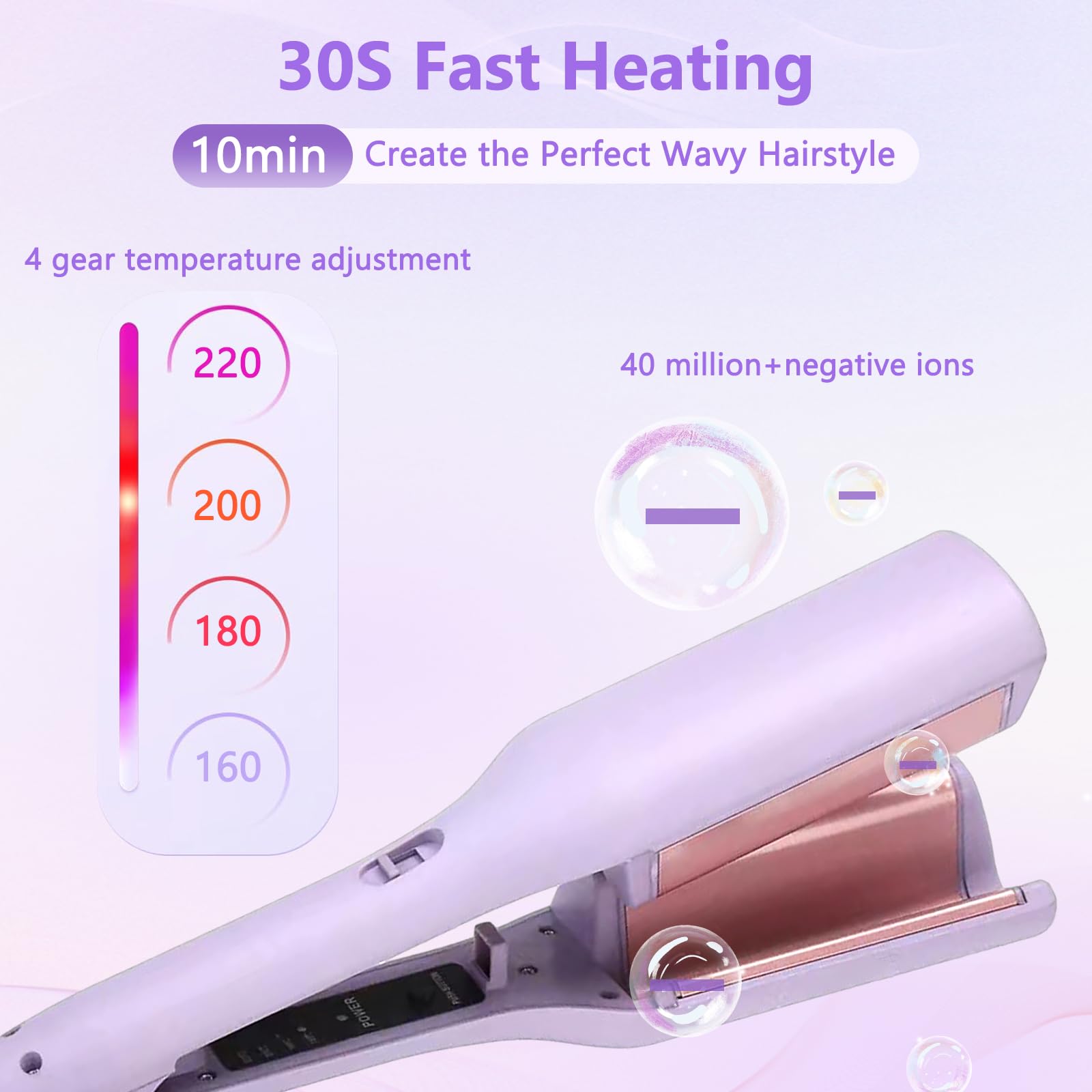 Fer à Boucler, 2 Têtes Barils wavy Fers à Friser Onduler, 32mm Fer à Onduler Céramique, Professionnel Friser Wavy Barils en Température Réglable 160-220° C Bigoudi Styling Outils Cheveux (Violet)