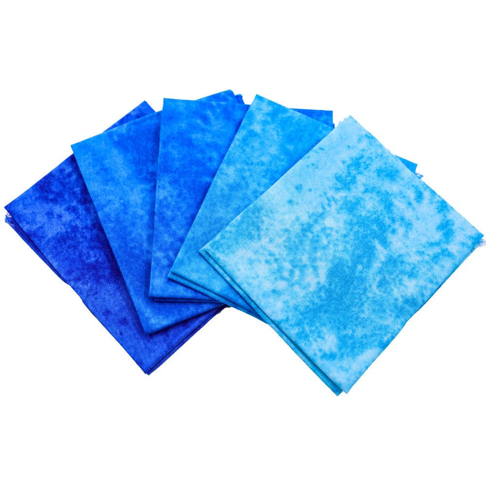 Craftsfabrics Blue Abstract Blender Printed Fat Quarters Bundle Of 5 Fabrics (45Cm X 55Cm). 100% Cotton. (Blue)