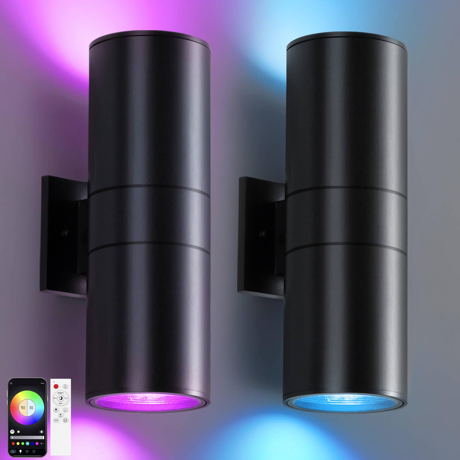 KIZON Smart Porch Lights 2 Pack, RGB Modern Outdoor Wall Lights