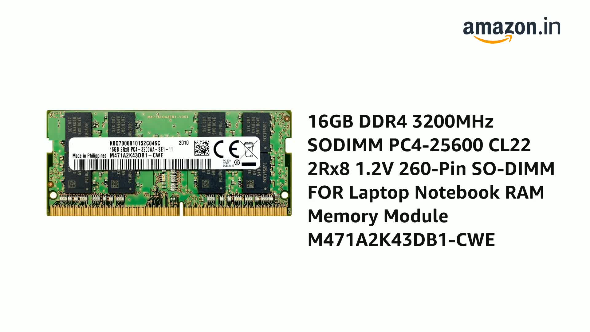 Amazon.in: Buy 16GB DDR4-3200MHz SODIMM PC4-25600 CL22 2Rx8 1.2V