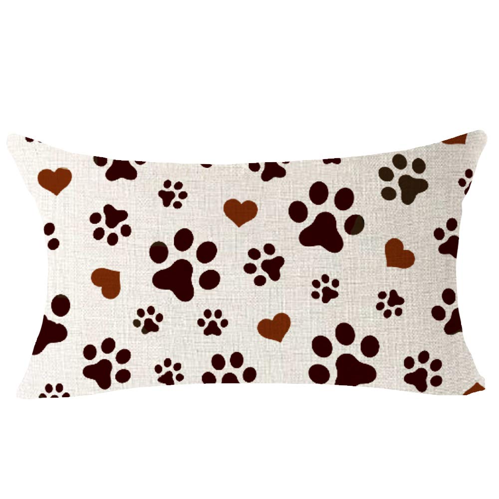 Paw Print Love Pattern Best Gift for Pet Dog Cute Animal Lumbar Cotton Linen Throw Waist Pillow Case Decorative Cushion Cover Pillowcase for Sofa Coach Bedroom 12