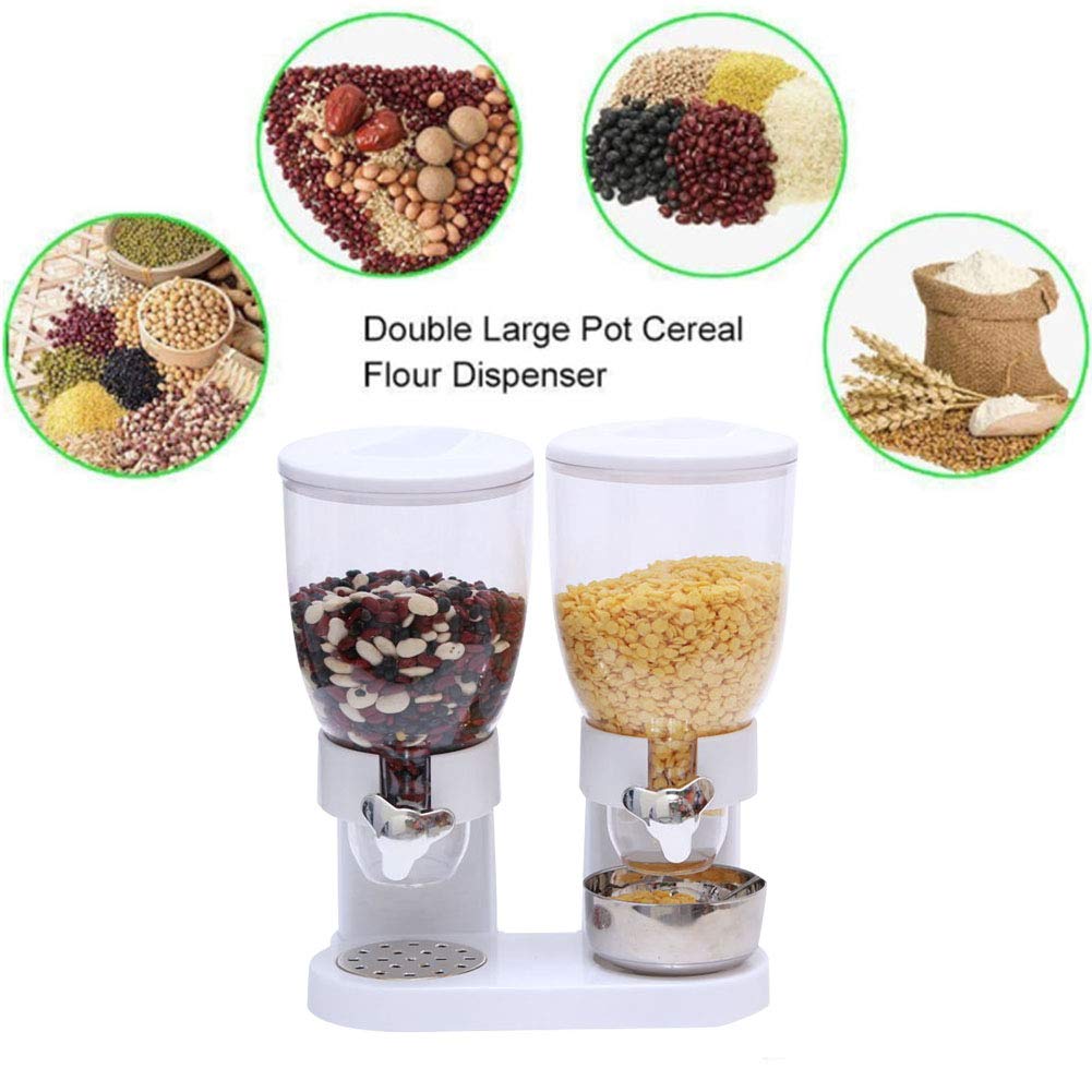 Li-HIM Dispensador de Cereal Doble 7L - Contenedor de Almacenamiento de Alimentos Secos - Recipiente de plástico, Mantiene los Alimentos Frescos - Ideal para el Control de la porción