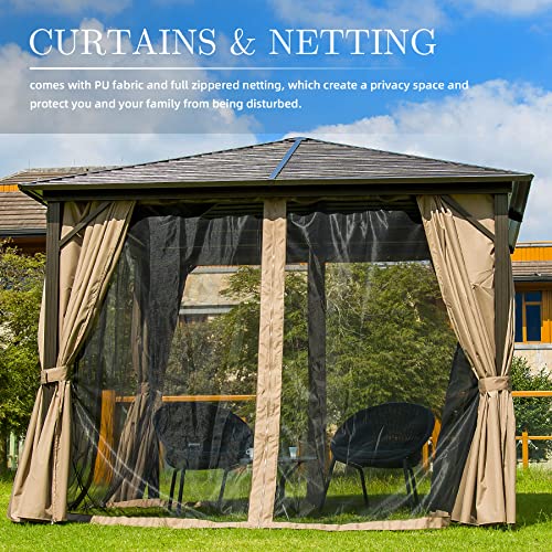 Domi 10'X10' Outdoor Hardtop Gazebo Permanent Canopy With Galvanized Steel Single Roof, Aluminum Frame,Curtains And Netting For Patios,Backyard,Lawns #TOP4