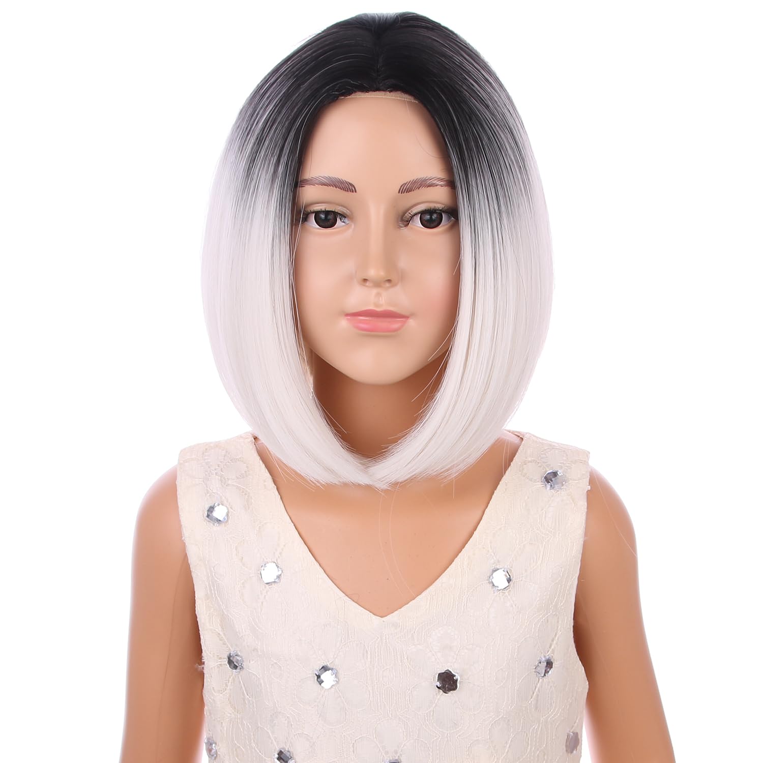 Ombre Blonde Kids Wig Girls Dark Roots Middle Part Wig Short Straight Bob Wigs Synthetic Wigs