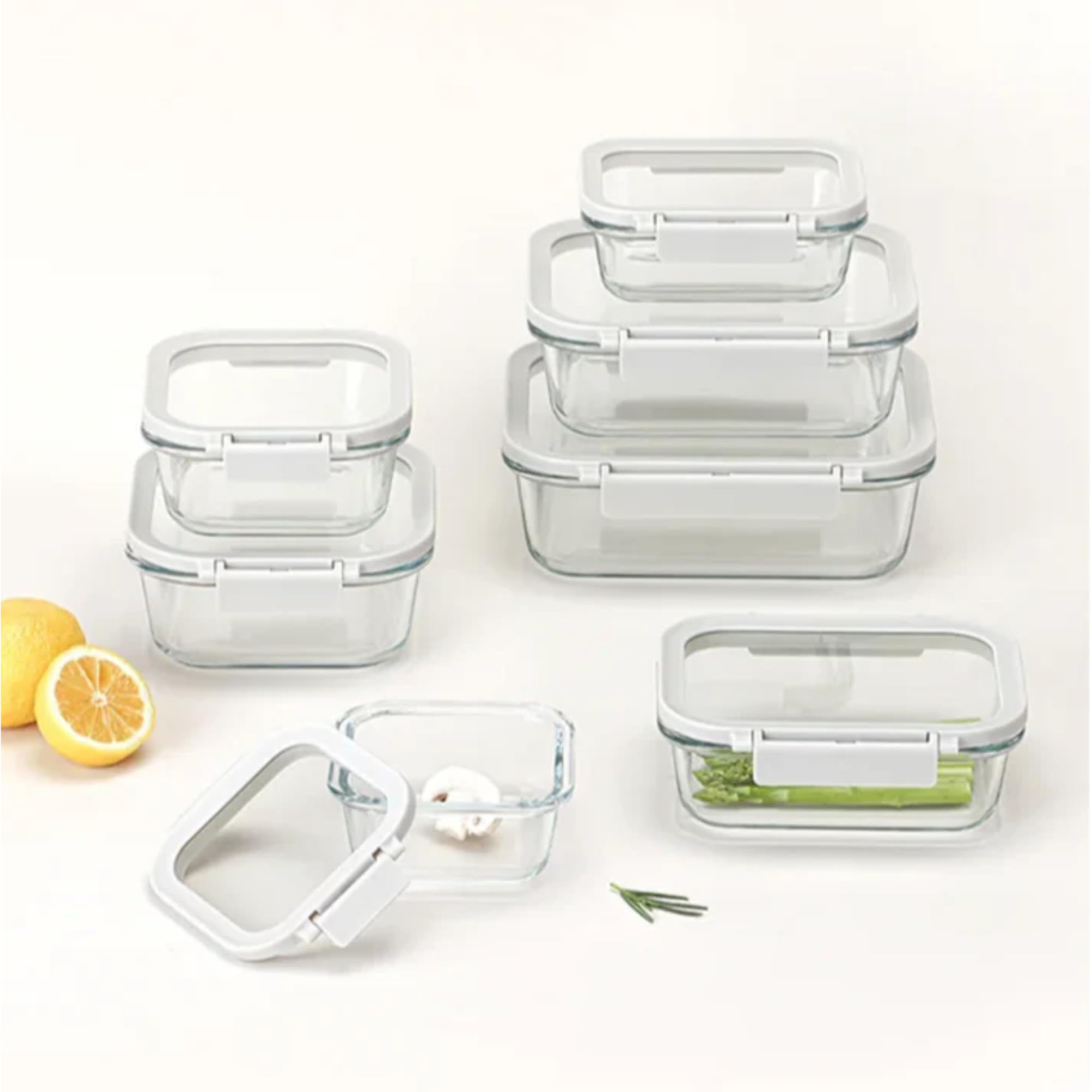 Neoflam Comodo 6 Stück Frischhaltedosen aus Glas mit Deckel - Luftdicht Stapelbar Meal Prep Set - BPA Frei Mikrowellenofen Air Fryer Gefrierschrank Sicher - Wiederverwendbare Glasbehälter für Zuhause