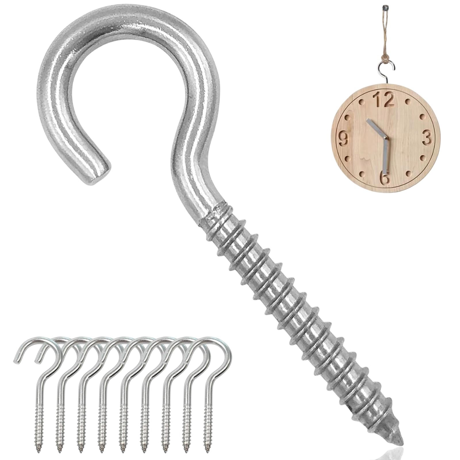 Lubgitsr M6 Screw-in Hooks, Large Heavy Duty Hooks, Nickel Plating Eyebolts for Garden Wood, Wall, Size: 90mm (3.54") Pack of 10pcs