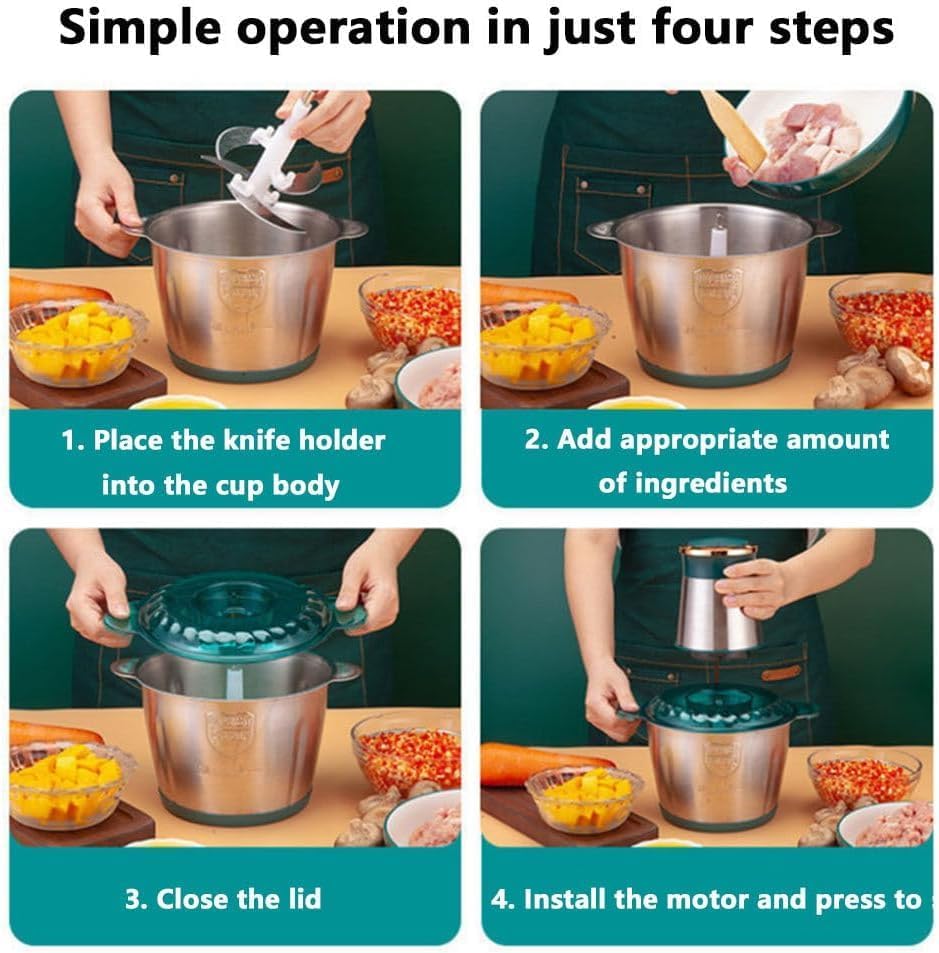 Miniatura 4 de Food Processor,Electric Food Chopper,Fast Shredding for Meat, Vegetables, Fruits and Nuts,Electric Food Chopper with 4 Large Sharp Blades for Meat,