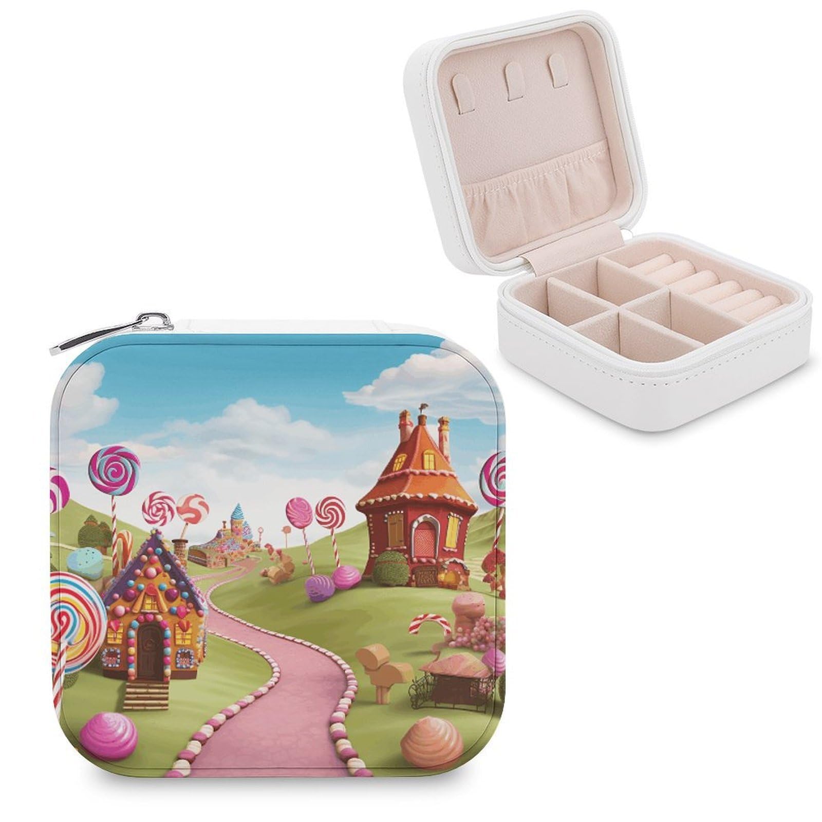 MUSM CANDY Travel Jewelry Case Personalized PU Leather Jewelry Boxes for Women Small Portable Jewelry Organizer Box Cute Trinket Box for Necklaces Rings Earrings & Gifts