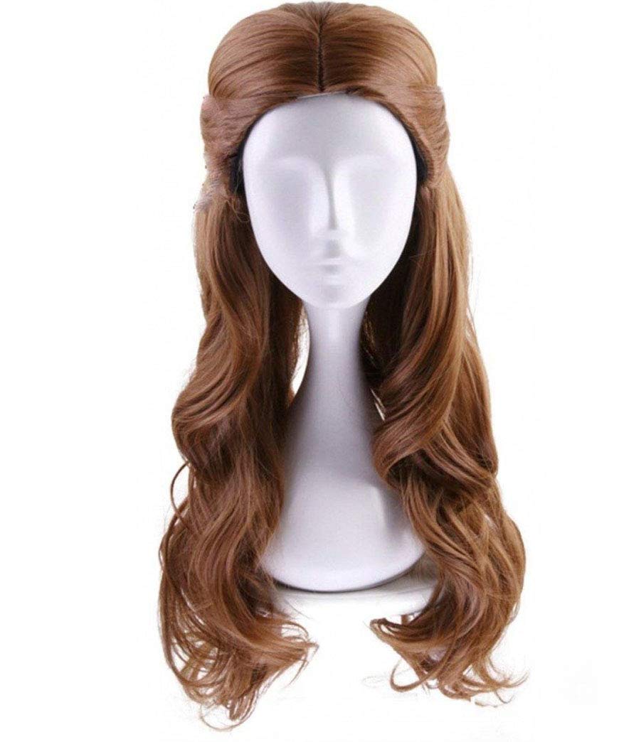 Long Brown Wavy Synthetic Hair with Braid Updo Buns Wig for Women Cosplay Wigs (Light Brown)