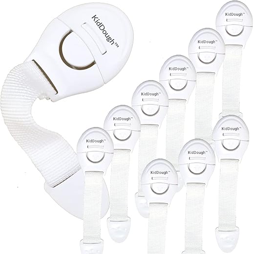 KidDough Furniture Safety Locks for Kids - Pack of 10 White Locks, Child Safety Locks for Drawers, Cabinets, Fridge, Cupboard Lock, Baby Proofing Product, Strong and Adhesive Safety Locks