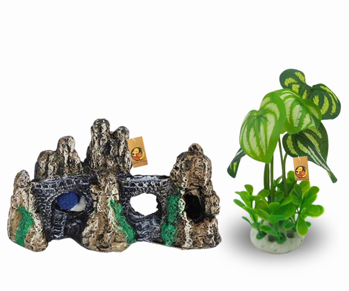 Foodie Puppies Fish Tank Decorations Aquarium Artificial Plants and Resin Decor Combo for Fish Tank - (Spade Money Plant + Brown Hills) | Aquarium Accessories Landscaping Ornament Terrarium Decor (B0CLYDFZ9Z) Amazon Price History, Amazon Price Tracker