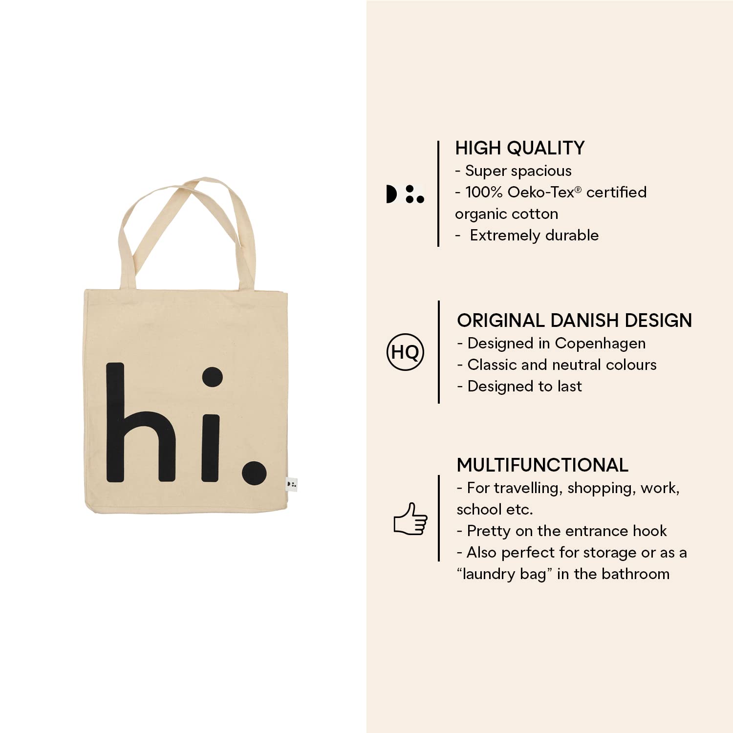 Design Letters Borsa donna | Borsa Shopper Cotone manici lunghi | Sacchetto di iuta | Borsa Tote |sacchetto regalo certificato Oeko-Tex | Borsa in Tessuto | Sacchetto di Cotone 44x42 | Tote Bag Canvas
