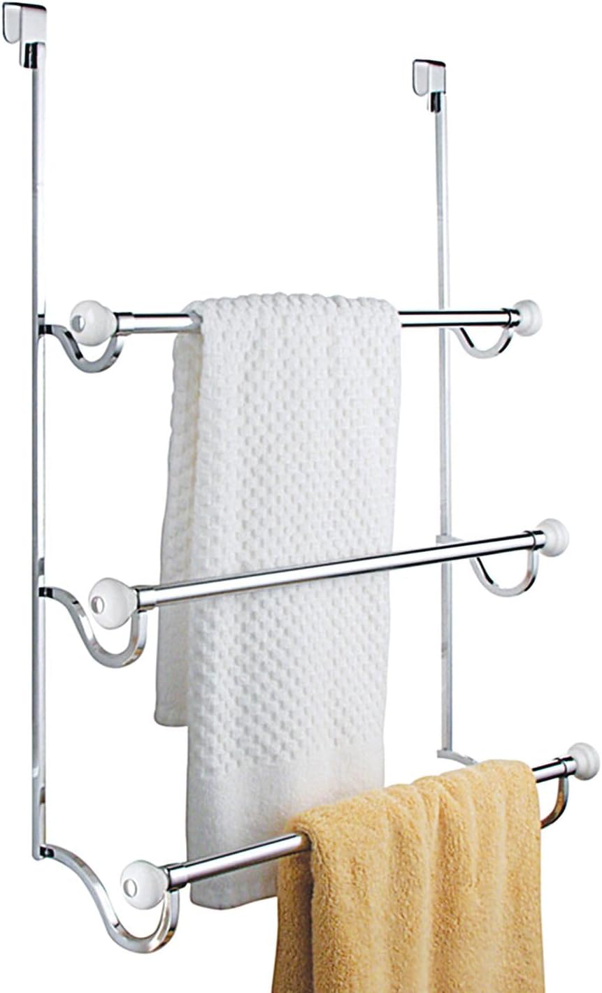 mDesign Over the Door Towel Rail Modern Bathroom Towel Rack with 3