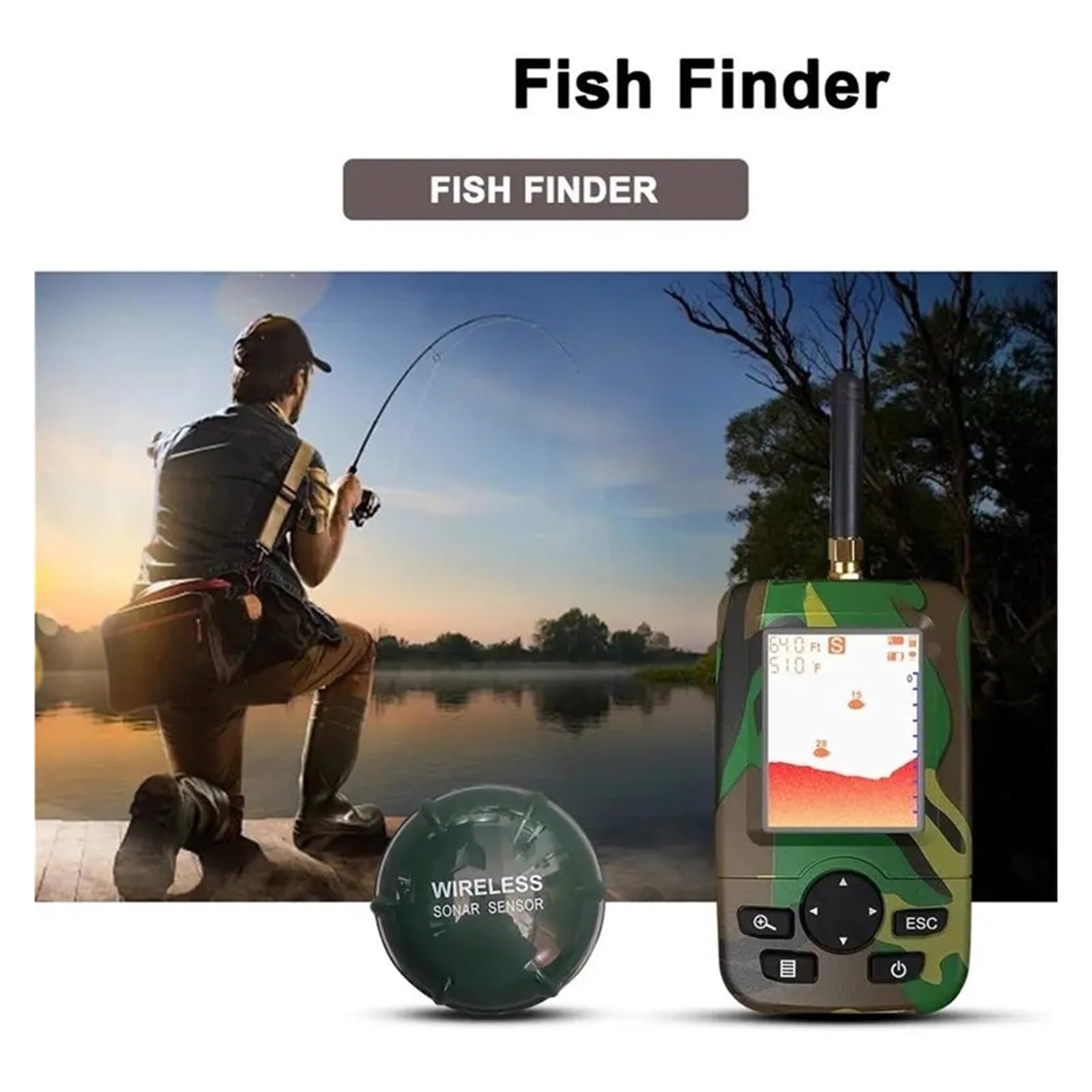 Ecoscandaglio, A79E-Fishfinder portatile, dispositivo wireless e impermeabile