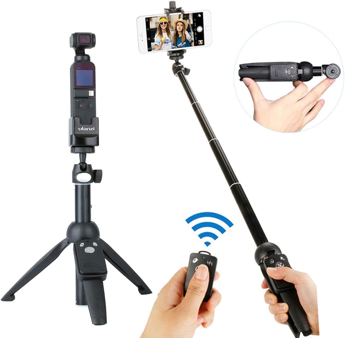 2 in 1 Osmo Pocket Vlogging Tripod Selfie Stick + ULANZI OP-2 Chaging Base Adapter for DJI Osmo Pocket Camera iPhone Xs X 7plus Samsung Xiaomi Android Smartphones