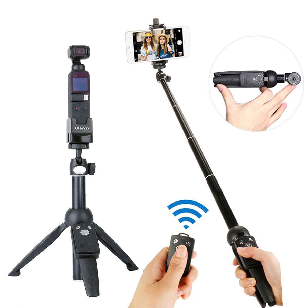 2 in 1 Osmo Pocket Vlogging Tripod Selfie Stick + ULANZI OP-2 Chaging Base Adapter for DJI Osmo Pocket Camera iPhone Xs X 7plus Samsung Xiaomi Android Smartphones